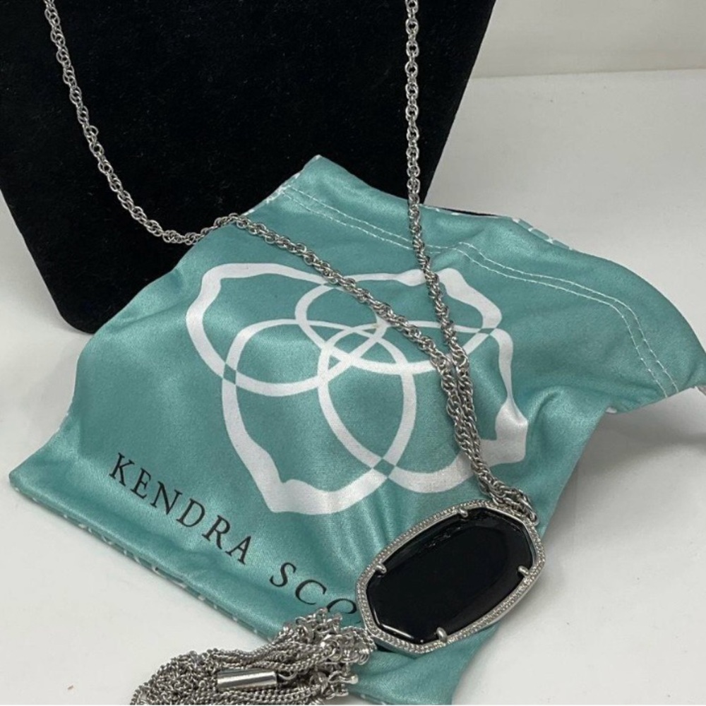 Kendra Scott Silver Necklace with Black Pendant